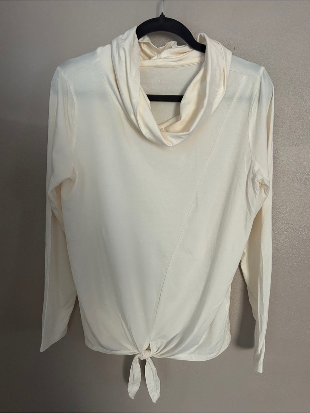 AnyBody Cream Soft Knit Top with Subtle Pink Logo